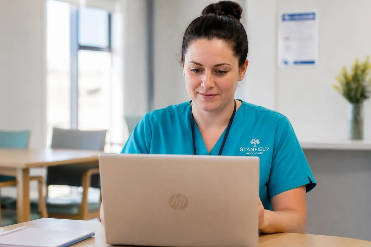 A learner completing the online assessment on a laptop